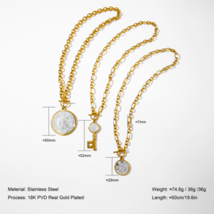 YF6528 Collana con Ciondolo a Forma di Chiave d'Angelo, Catena OT in Acciaio Inossidabile Placcato Oro 18k, Ipoallergenica e Impermeabile - Product Image 3