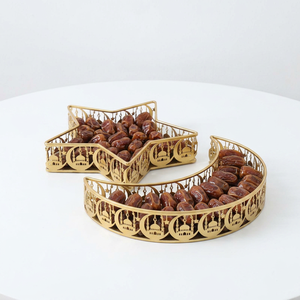 Decoraciones de Mesa para Ramadán 2027, Bandejas de Almacenamiento Islámicas de Hierro con Forma de Luna y Estrella para Dátiles y Velas - Product Image 1