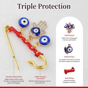 Pin Pesona Tangan <span class=keywords><strong>Hamsa</strong></span> Mata Biru, Pin Pengaman Kehamilan, Tali Merah 2 Pcs, Bros Keberuntungan, Baja Anti Karat, Tas Wanita - Product Image 4