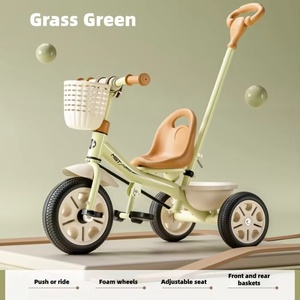 Triciclo Infantil <span class=keywords><strong>para</strong></span> Exteriores con Barra de Empuje, Bicicleta de 3 Ruedas Resistente <span class=keywords><strong>para</strong></span> Niños Pequeños con Cesta de Almacenamiento, Juguete <span class=keywords><strong>para</strong></span> Bebés - Product Image 4