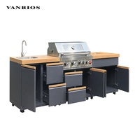 Barbecue à gaz d'extérieur moderne en acier inoxydable KC-22 Premium avec îlot de cuisine, fumoir Kamado, télécommande et 5 brûleurs, prêt pour les fêtes