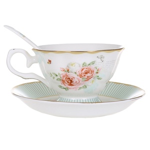 <span class=keywords><strong>Tazze</strong></span> <span class=keywords><strong>da</strong></span> tè e piattini rotondi bianchi all'ingrosso personalizzati di alta qualità in ceramica Peony coffee teacups e piattini - Product Image 1