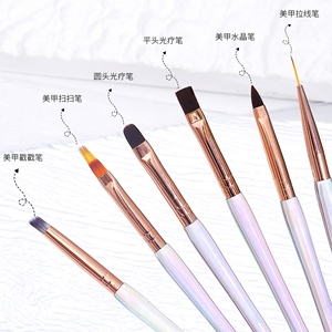 Juego de 6 pinceles iridiscentes para decoración de uñas con mango, pinceles de gel con virola en oro rosa para pintar, delinear y detallar - Product Image 2