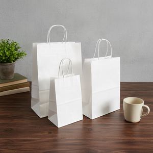Kraft Paper Custom Logo Offset Printing Recycled White Brown Sushi Salad Lunch <b>Bags</b> with Twisted Handle (Recyclable) - Product Image 1