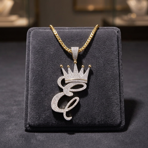 3Ct Round Cut Lab Created Diamond CROWN E Letter Pendant 14K Yellow Gold Plated 925 Silver Women's Wedding Luxury - Product Image 3