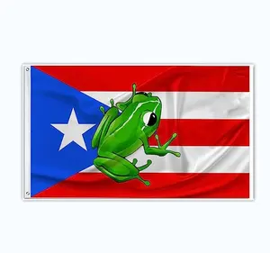 Bendera lucu Puerto Rico ROG 3X5Ft bendera Puerto Rican Boricua Pride dalam ruangan luar ruangan bendera spanduk tanda