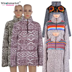 Aztec batı kabarık jumper boy kazak bulanık baskı ayçiçeği gökkuşağı faux kürk sherpa polar ceket hoodie kazak