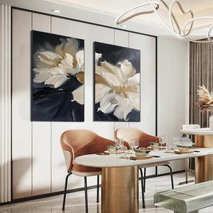 Pintura al Óleo con Patrón de Flores, Arte de Pared Pintado a Mano sobre Lienzo para Decoración de Hotel, Sala de Estar, Apartamento, Dormitorio, Habitación de Huéspedes - Product Image 4