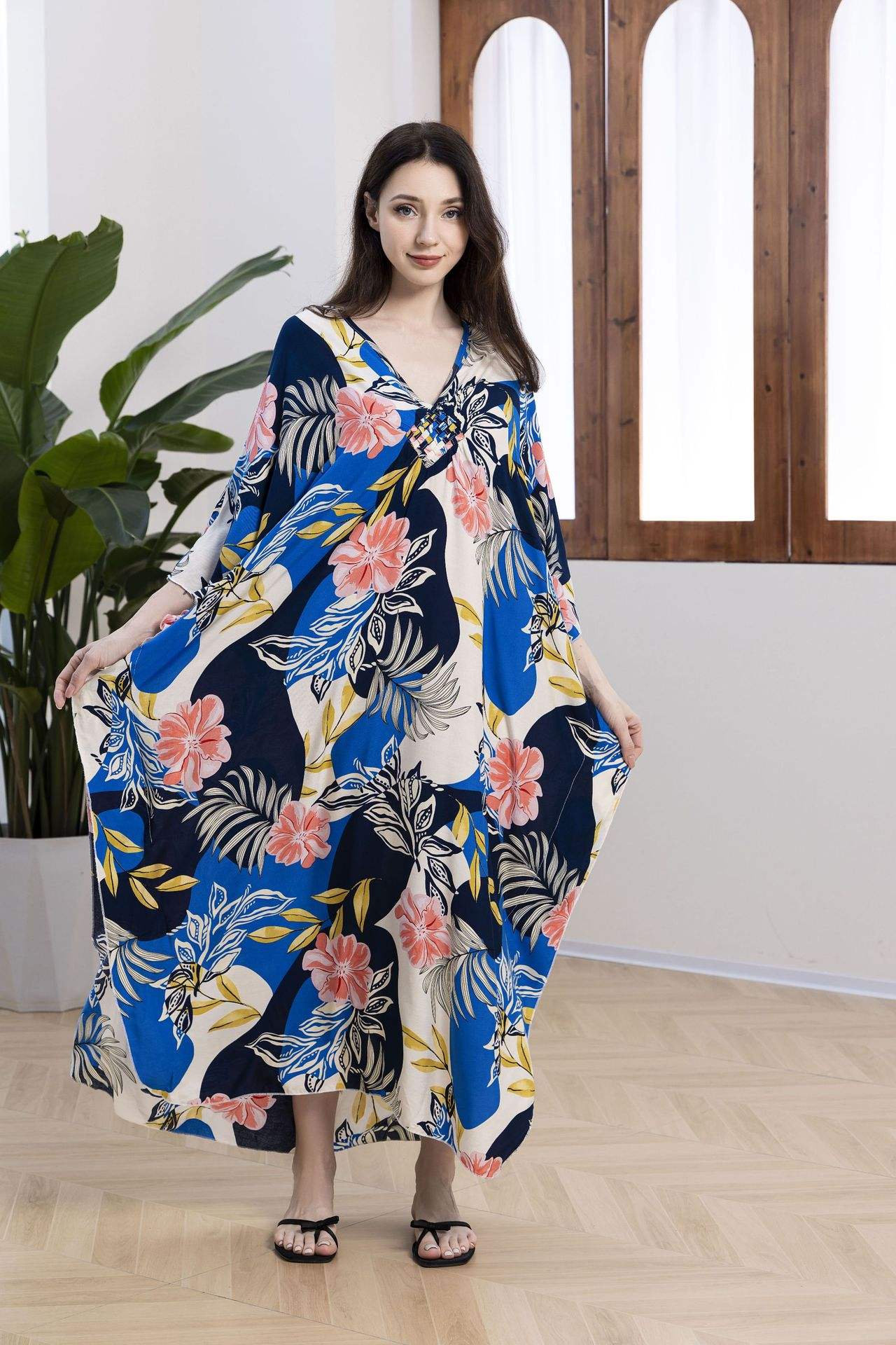 -5 pink flowers on blue background