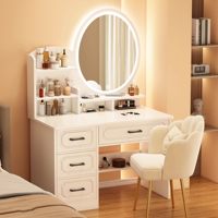 Tocador Moderno de Estilo Francés con Espejo Iluminado y Gabinete de Almacenamiento, Tocador Simple para Dormitorio Principal, Ideal para Apartamentos Pequeños