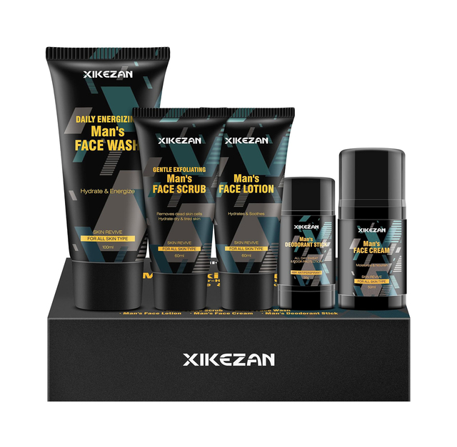 Men Daily Cleansing Natural Mens Skin Care Kit W/Face Wash Scrub Lotion Cream Deodorant Set