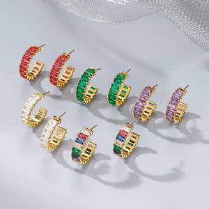 ต่างหูผู้หญิงต่างหูสแตนเลสเพชรเต็มรูปแบบต่างหูแฟชั่นเพชรสี C-STUD - Product Image 2