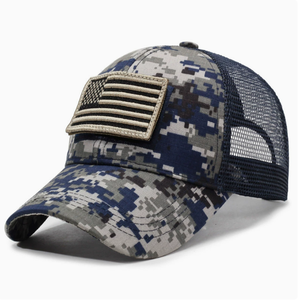 Gorra de camionero con camuflaje de la bandera de EE. UU., transpirable, con malla en la parte trasera, estilo táctico, para hombre, para actividades al aire libre. - Product Image 4