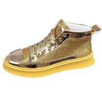 Baskets décontractées à plateforme en cuir verni haut de gamme pour hommes, chaussures de style Mid/High Top adaptées aux étudiants et aux hommes