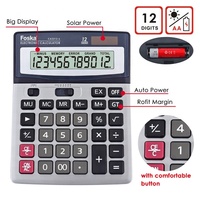 Calculatrice de bureau électronique Foska à 12 chiffres, alimentée par énergie solaire et piles, pour fournitures de bureau