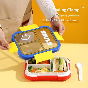 3-Tier Lunch <b>Box</b> Spoon Leakproof Food-Grade Bento Container Silicone Seal&Snap <b>Lock</b> Microwave Safe Stackable Portable - Product Image 6
