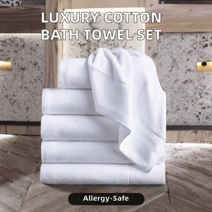 Ensemble de serviettes de bain pour hôtel 100% coton de luxe en gros d'usine 16s/32s motif à carreaux comprenant des tapis de baignoire - Product Image 2