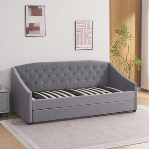 Sofá Cama Individual Moderno Tapizado en Lino Gris para Dormitorio con Cama Nido, Venta al por Mayor - Product Image 2