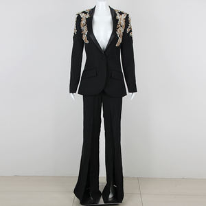 Formale elegante donna abiti ufficiali <span class=keywords><strong>con</strong></span> strass singolo bottone <span class=keywords><strong>blazer</strong></span> donna e pantaloni Set 2 pezzi - Product Image 3
