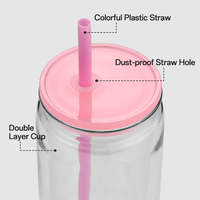Gobelets en plastique réutilisables à double paroi, portables, à fond rond, fins, de 20 oz, style globe à neige, avec couvercles et pailles, pour café, voyage et fête