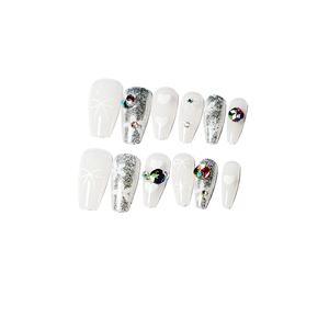 Faux ongles en plastique <span class=keywords><strong>dégradé</strong></span> <span class=keywords><strong>orange</strong></span> ombré, avec nœud et strass, pour usage quotidien et manucure de fête – Vente chaude - Product Image 4