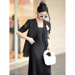 Molina <b>Black</b> Dress and Jacket Set | Elegant <b>Long</b>-Sleeve <b>Blazer</b> with Straight-Cut Camisole Dress | Formal <b>Women's</b> Outfit - Product Image 3