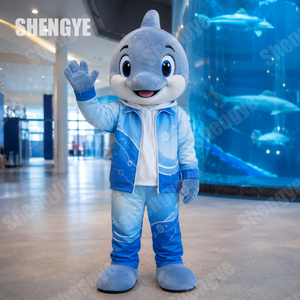 Costume de mascotte de <span class=keywords><strong>dauphin</strong></span> de 1,7/1,8/1,9 m de haut de la marque Shengye pour événements commerciaux, fêtes, carnavals et cosplay <span class=keywords><strong>adulte</strong></span> - Product Image 1