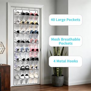 Organizador de Zapatos de 40 Bolsillos, de Una Sola Capa, Tipo Gancho, para Colgar en la Puerta, Plegable, Portátil, Diseño Rectangular - Product Image 3
