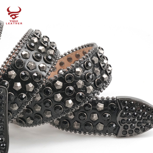 Diseñador de Bling vaquero occidental cuero remache cinturón de cinco estrellas Diamante tachonado negro cinturones con piedras BB <span class=keywords><strong>Simon</strong></span> - Product Image 2