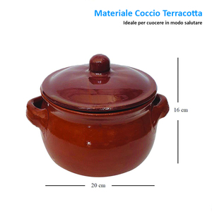 Casserole en terre cuite avec couvercle et poignées, diamètre 20 cm, pot de cuisson rond artisanal - Product Image 3