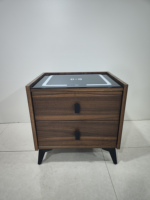 Tables de chevet intelligentes avec plateau en verre trempé et haut-parleurs Bluetooth + prise de charge USB et type-C + charge sans fil