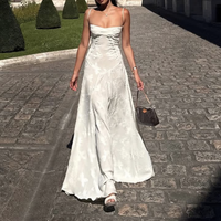 Robe longue d'été sexy pour femmes, élégante robe de soirée dos nu sans manches à lacets dans le dos et en jacquard floral à la mode personnalisée