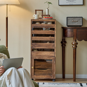 Armoire de rangement en bois massif à 5 compartiments avec tiroir, armoire de salon - Product Image 4