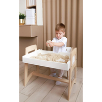 Table sensorielle multifonction en bois pour enfants, table de jeu réglable pour tout-petits avec couvercle tableau noir pour le sable et l'eau