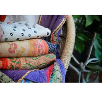 Vintage Hand Stitching Reversible Cotton Kantha Quilt