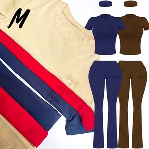 Completo Loungewear Personalizzato in Cotone da Donna, 2 Pezzi: Camicia e Pantaloni a Zampa con Risvolto, Set Leggings con Fascia per Capelli, Abbigliamento Adatto per Ragazze Alte - Product Image 1