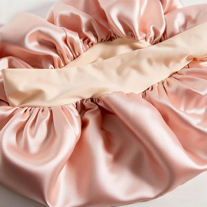 Bonnet de bain et de sommeil pour la maternité, en satin et ruban de soie artificielle, à large bord, pour soins capillaires et beauté, rose, or, gris - Product Image 2