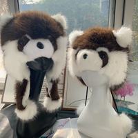 Gorro de Invierno de Piel Sintética Suave con Orejeras de Panda, Gorro Ushanka Cálido para Padres e Hijos, Gorro de Panda con Orejeras Esponjosas y Cuerda Ajustable