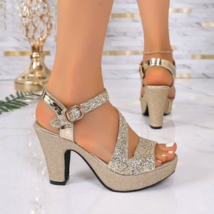 Sandalias de Plataforma con Tacón de Bloque y Brillo, Punta Abierta, Correa al Tobillo con Hebilla, Calzado para Fiesta y Vestido de Noche - Product Image 2