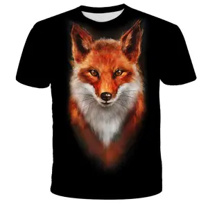 Camiseta de raposa e coruja 3d plus size, camiseta estampada masculina e feminina, de manga curta em forma de animal