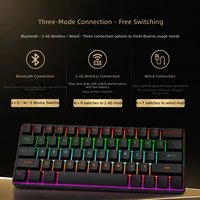 Keyboard Mini USB 61 Tombol Grosir Ready Stock, Tiga Mode BT, Lampu LED Backlit, Kabel, Tipe C untuk Meja, Keyboard Mekanik