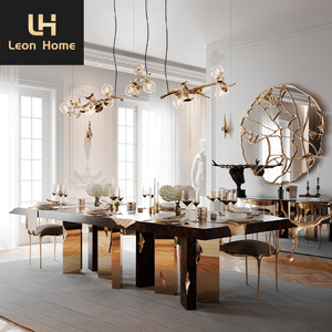 Nhà Máy Tùy Biến Chất Lượng Cao Sang Trọng Cao Lớn 10 12 Chỗ Ngồi Hiện Đại Vàng Thép Không Gỉ Bằng Gỗ Bàn Ăn Và Ghế - Product Image 3