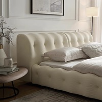Lit double en tissu tricoté Rochburg, style italien minimaliste moderne, luxe léger, pour chambre principale, couleur crème, lit de villa, origine Chine