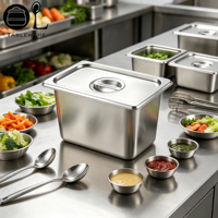 Plat de service GN en acier inoxydable SUS201 Oulu 1/4*20CM de profondeur, compatible avec les cuisines commerciales et le transport de denrées alimentaires