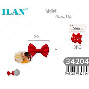 Fermagli per capelli rossi ILAN Bow Ties 3.0x1.5cm per bambini, accessori per feste di compleanno, 8 pezzi - Product Image 1