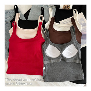Toptan yüksek elastik rahat sıcak tank top etkili fit göğüs kadınlar sling sutyen fırçalama termal yelek kaşkorse yastıklı lady için