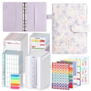 Classeur à fleurs en cuir A6 de luxe planificateur cahier de budget portefeuille de trésorerie classeur à feuilles mobiles avec enveloppe de trésorerie pour la budgétisation