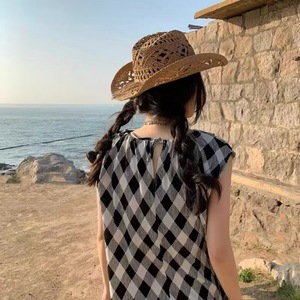 Hollowed Out Hand Woven <b>Straw</b> <b>Hat</b> Breathable Sunshade Beach Fedora Female Adult Yiwu Bamboo Fiber MZ25-985 - Product Image 2