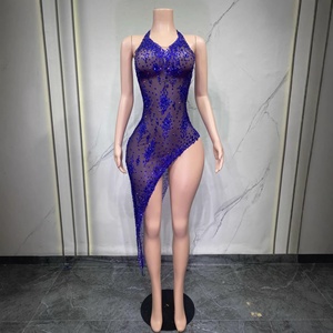 Vestido de Noite Feminino de Luxo 2026 com Decote V e Strass Brilhantes, Transparente em Tule, Roupa Sexy para Festas e Celebrações - Product Image 4