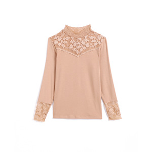 Autunno inverno Sexy Hollow Lace T shirt tinta unita a <span class=keywords><strong>maniche</strong></span> <span class=keywords><strong>lunghe</strong></span> Bottoming Shirt moda dolcevita donna top - Product Image 3